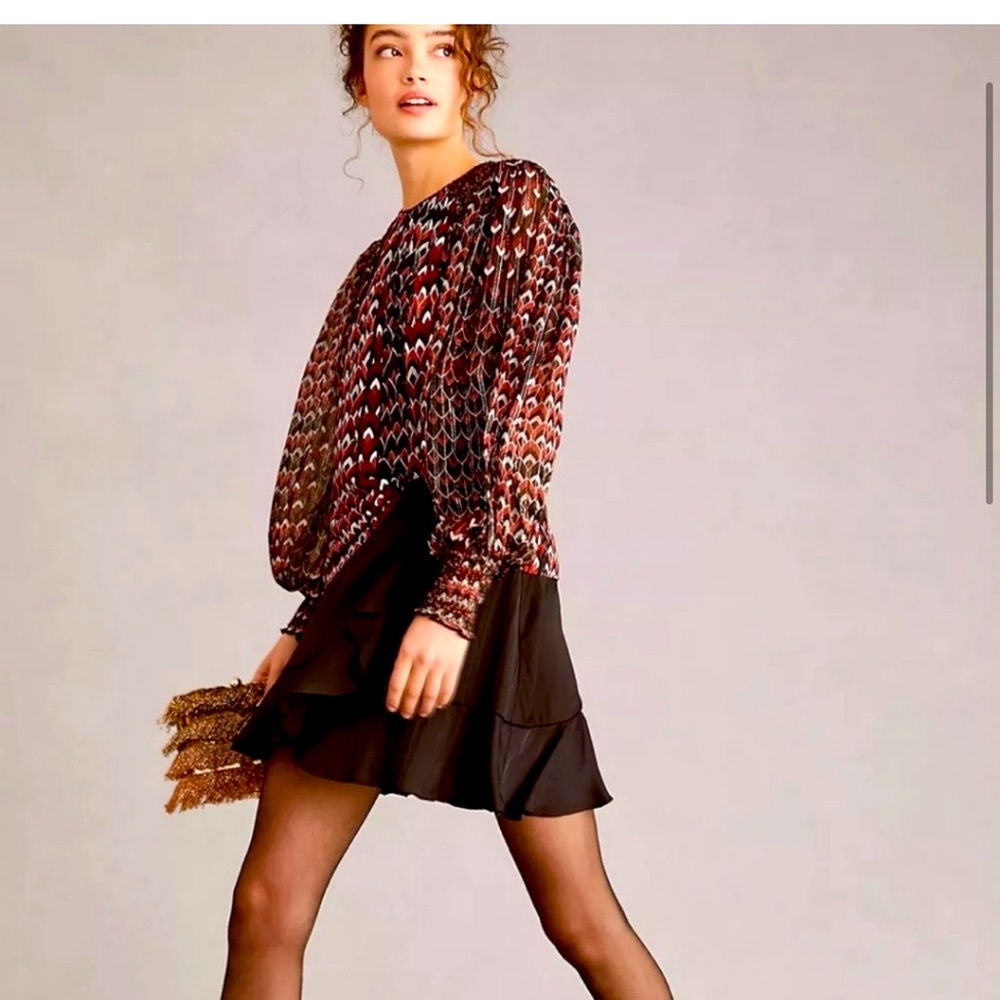 NWT Anthropologie Bl^nk Sequin Embellished Blouse Size Petite PXL Blank Bl-nk